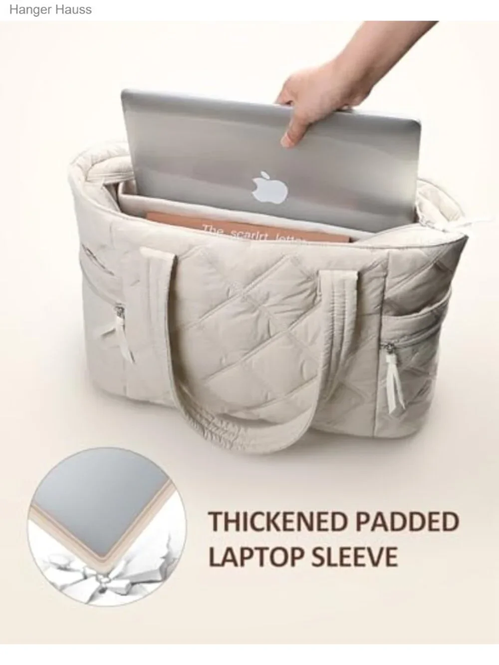 Quilted Puffer Tote Bag for Women, Lightweight Travel Work Bag with Laptop